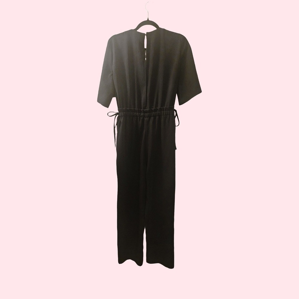 Zara Black Short Sleeve Open Back V-Neck Drawstring Waist Wide Leg Jumpsuit L - Picture 5 of 8